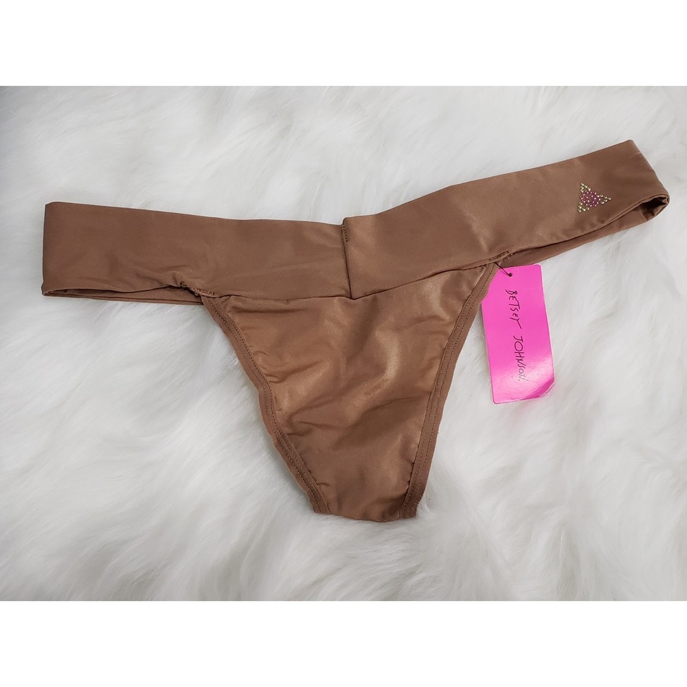 NWT NEW BETSEY JOHNSON LATTE TAN FOREVER PERFECT THONG SIZE SMALL